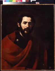 El Apóstol Santiago el Mayor (Apóstol Santiago el Mayor). Retrato de Jacques de Zebedee, uno de los doce discípulos de Cristo. Pintura de José de Ribera llamada il Spagnoletto ""el español"" (1591-1652). Óleo sobre tela. Arte español, estilo barroco. R