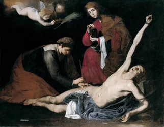 San Sebastián sostenido por las santas mujeres - cuadro de Jose de Ribera dit Il Spagnoletto ""El Español"" (1591-1652), hacia 1621