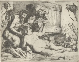Silenus en el barril de vino