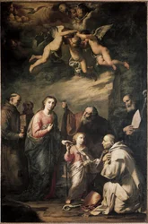 La Sagrada Familia con San Bruno de Colonia y otros santos