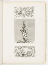 Panel ornamental con fuente de concha flanqueada por guirnaldas y volutas, pl. 22 en Oeuvre de Juste-Aurèle