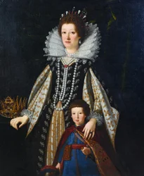Retrato de Maria Maddalena de Austria y su hijo Ferdinando en traje polaco