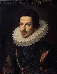 Retrato del Gran Duque de Toscana Cosimo II de Medici (1590-1621) (Retrato del Gran Duque de Toscana Cosimo (Cosimo) II de Medici). Pintura de Justus Suttermans (1597-1681). Óleo sobre lienzo, 65 x 50 cm. Escuela flamenca de los siglos XVI-XVIII. Museo Est