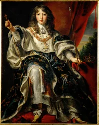 El rey Luis XIV de Francia en la coronación (pintura sobre lienzo)