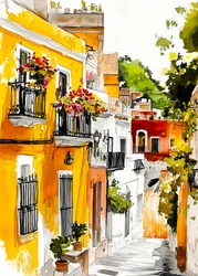 Callejón mediterráneo lleno de colorido