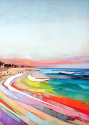 La colorida playa del atardecer