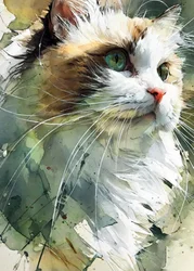 Acuarela de un felino de ojos verdes