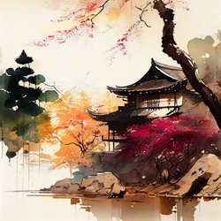 Templo japonés en otoño