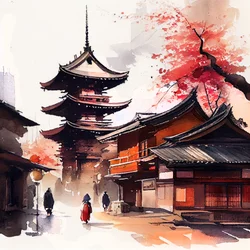 La tranquila calle del templo japonés