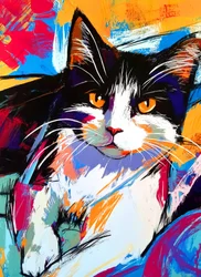 Gato «Tuxedo» de colores vivos