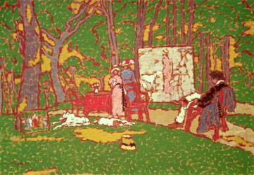 Pintando a Lazarine y Anella en el parque. Hace calor