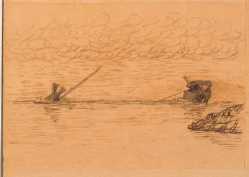 Hombre en kayak arponeando una foca buceadora