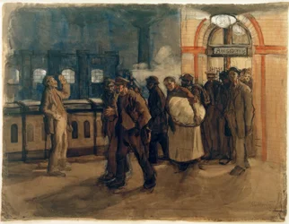 K.Kollwitz, Trabajadores regresando a casa en la estación Lehrter