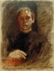 Käthe Kollwitz, Autorretrato de frente con la mano derecha
