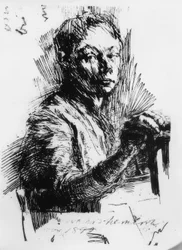 Käthe Kollwitz, autorretrato, dibujando