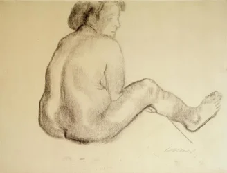 Käthe Kollwitz, Desnudo femenino sentado de espaldas hacia la derecha