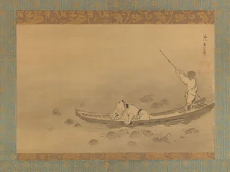 Zhou Maoshu admirando lotos, mediados del siglo XVII