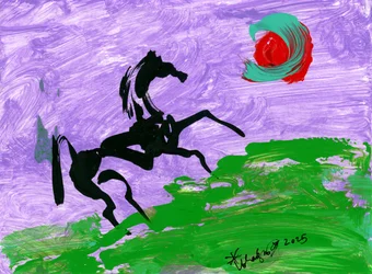 Resumen: Caballo y cielo púrpura