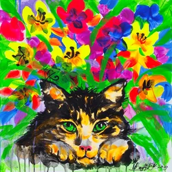 Gato del jardín colorido