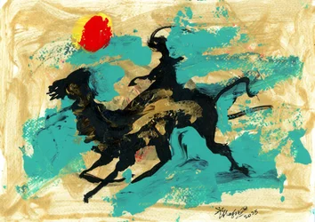Galope dinámico de caballos por el desierto