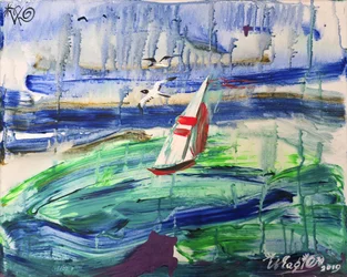 Paisaje marino con un velero en movimiento