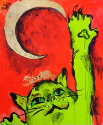 Gato verde, luna roja