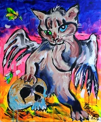 Gato místico y calavera