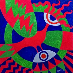 Pájaro geométrico de colores vivos