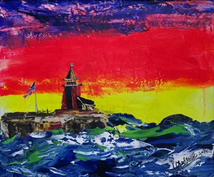 Una vibrante puesta de sol en el faro