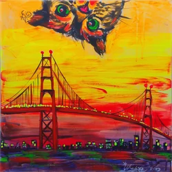 Un gato travieso sobre el Golden Gate
