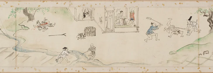 Milagros realizados por el bodhisattva Jizo copia de una sección de un rollo de mano, período Edo, 1627