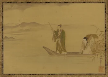 Hombre y mujer chinos en un bote, período Edo