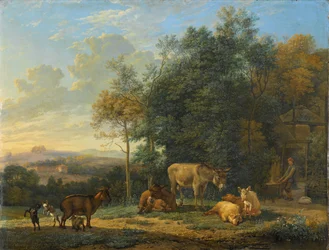 Paisaje con dos burros, cabras y cerdos
Paisaje con dos burros, cabras y cerdos