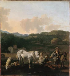 Campesinos y un caballo blanco