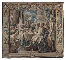 Cleopatra entretiene a Antonio; tapiz, hacia 1640 (tejido llano de lana y seda con tapiz de urdimbre de lana)