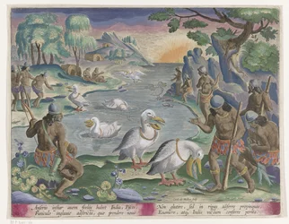 Quieres vangen conoció a behulp van pelikanen Jachttaferelen (título de la serie) La caza de animales salvajes, aves y peces en el Bestiario (título de la serie)