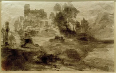Paisaje con castillo (o iglesia)