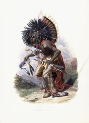 Pehriska-Ruhpa, guerrero Moennitarri con el traje de la Danza del Perro, 1840