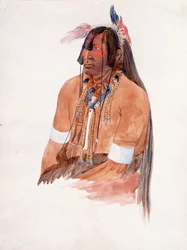 Posiblemente Ahschüpsa-Masihichsi, Hombre Hidatsa (acuarela y grafito sobre papel)