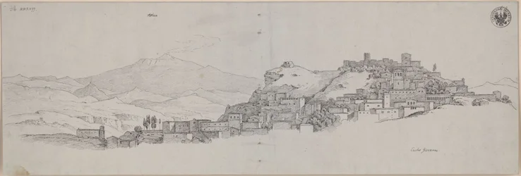 «Vista del Etna desde la altura de Castro Giovanni» / Vista de Enna con el Etna al fondo