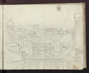 Vista hacia el este desde el Capitolio de Roma sobre el Foro con el arco de Septimio Severo