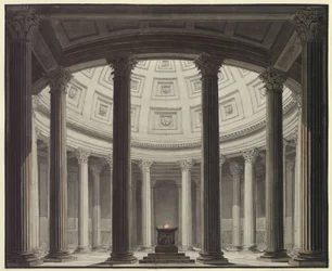 La vestal. Ópera de Gaspare Spontini. Proyecto para la 2.ª decoración. Vista del interior del templo de Vesta