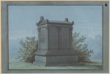 Sarcófago en forma de templo - Belchau (Białochowo), antiguo distrito de Graudenz (Powiat Grudziądzki), distrito administrativo de Marienwerder (Województwo Kujawsko-Pomorskie). Proyecto para el monumento funerario Klinggräf en forma de pequeño templo con