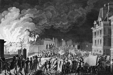 Inicio de la Revolución Francesa: Incendio del cuerpo de guardia en el Pont Neuf en París el 29 de agosto de 1788