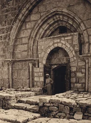 Jerusalén, Iglesia de la Tumba de la Virgen, Portal (foto b/n)