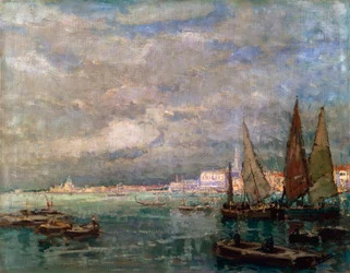 Paisaje con barcos, finales del siglo XIX o principios del XX
