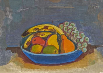 Cuenco azul con frutas