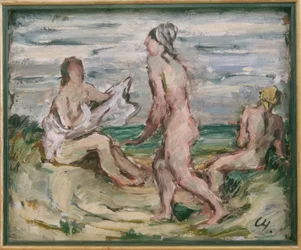 Tres mujeres desnudas en la playa