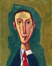 Retrato expresionista de un hombre con corbata roja