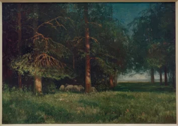 Paisaje forestal con pastor